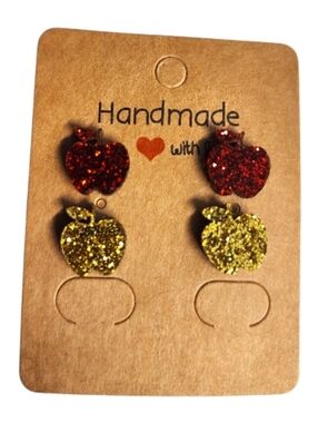 Glitter Grove Apple Acrylic Stud Earrings - 2 Pair
